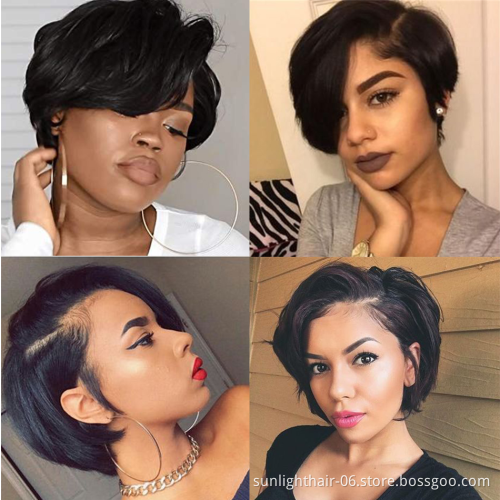 Sunlight hair wholesale lowest price Factory 6 Inch Short Pixie Cut real Human Hair Wig Brazlian/Indian Machine Made Wig